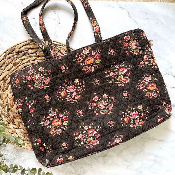 Vera Bradley Chocolate Brown Floral Metropolitan Computer Tote Bag - Picture 2 of 7